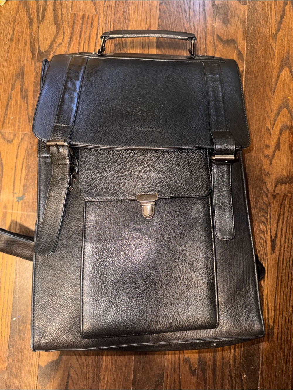 Genuine Black Leather Briefcase-Style Backpack
